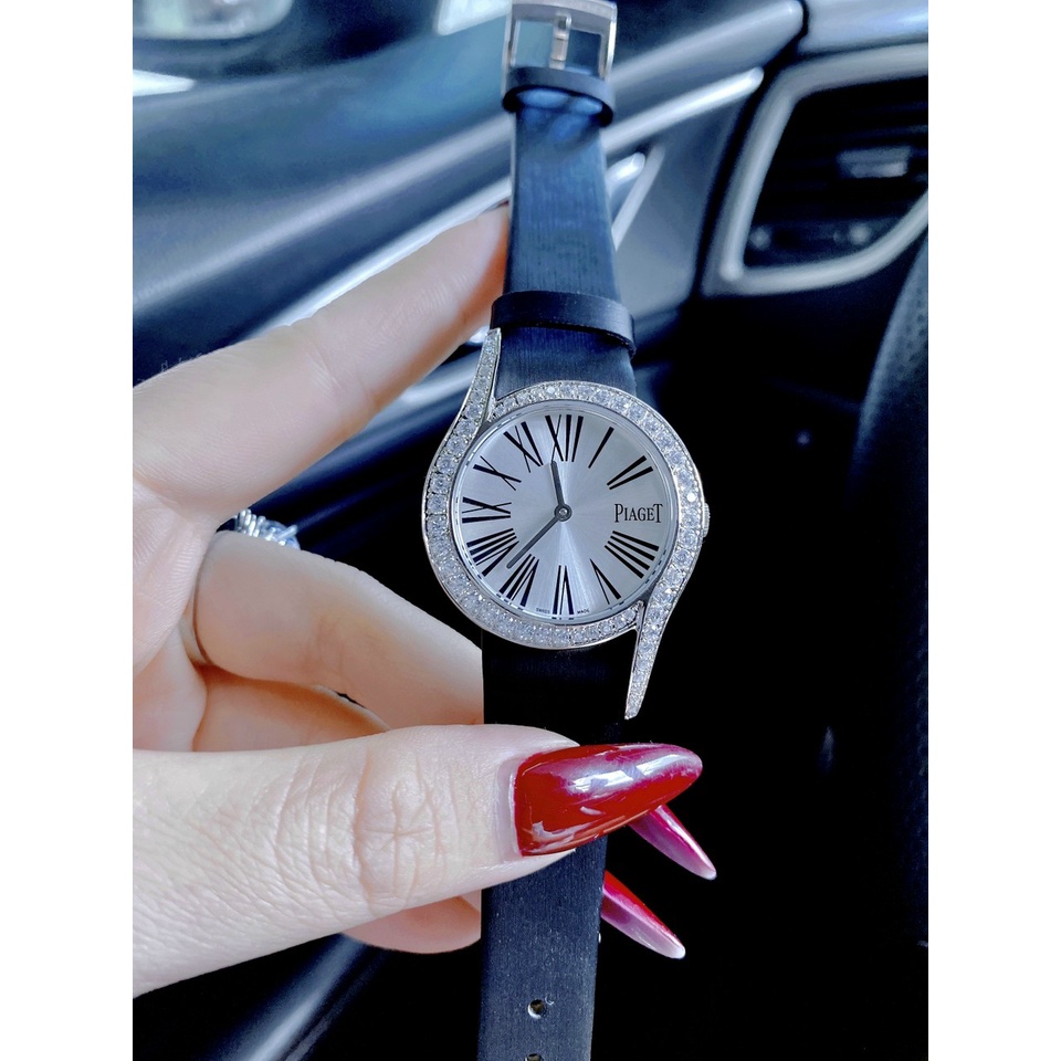 Đồng hồ đeo tay nữ, đồng hồ nữ PIAGET full hộp hãng cao cấp, dây da sang chảnh, nạm kim cương nhân tạo siêu sang cho nữ