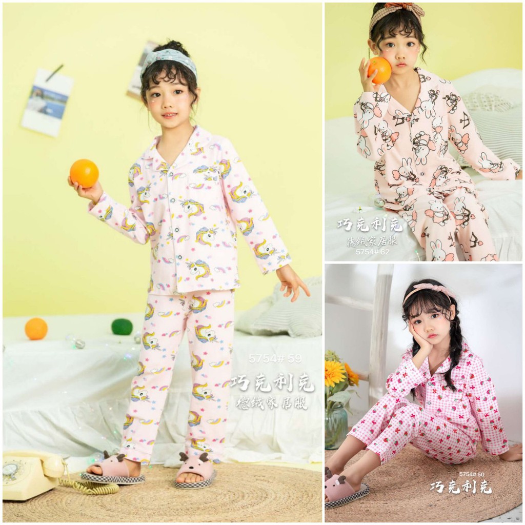 Bộ Pijama dài tay in hình xuất Hàn bé gái 2-7 tuổi