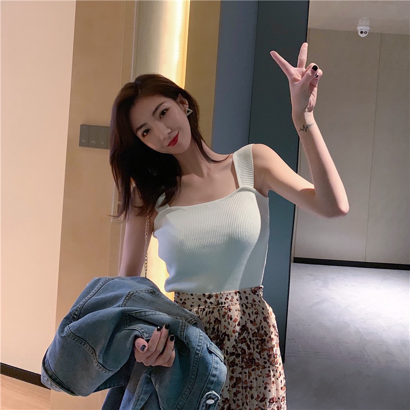 SUXI Áo Dệt Kim Hai Dây Màu Sắc Thời Trang Mùa Hè Dễ Phối Đồ Cho Nữ