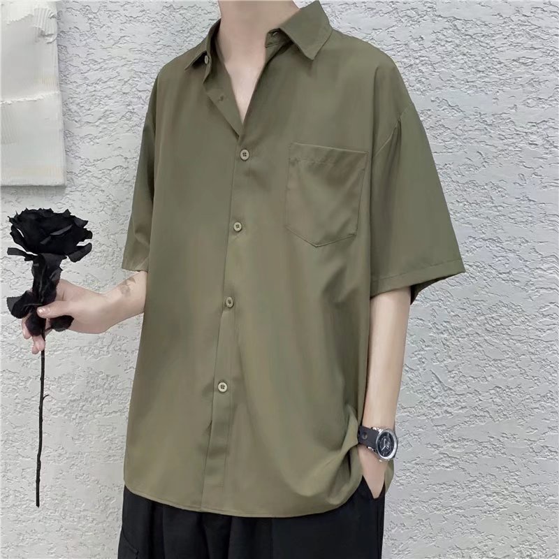 Áo Sơ Mi Tay Ngắn Dáng Rộng Màu Trơn Chất Lượng Cao Thời Trang Mùa Hè Cho Nam