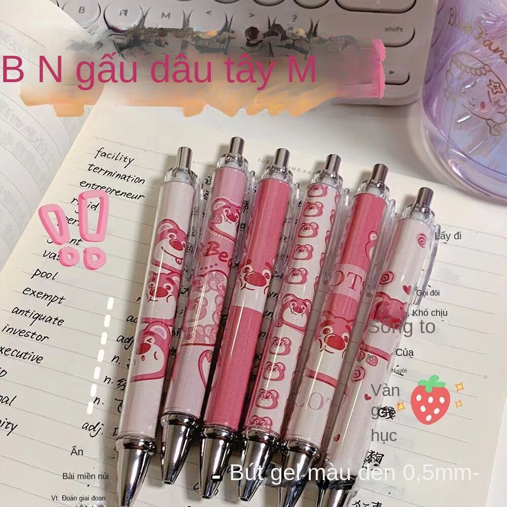 Bút Gel Kiểm Tra Cọ Vẽ Hình Gấu Dâu Tây Dễ Thương Nhanh Khô 0.5 "