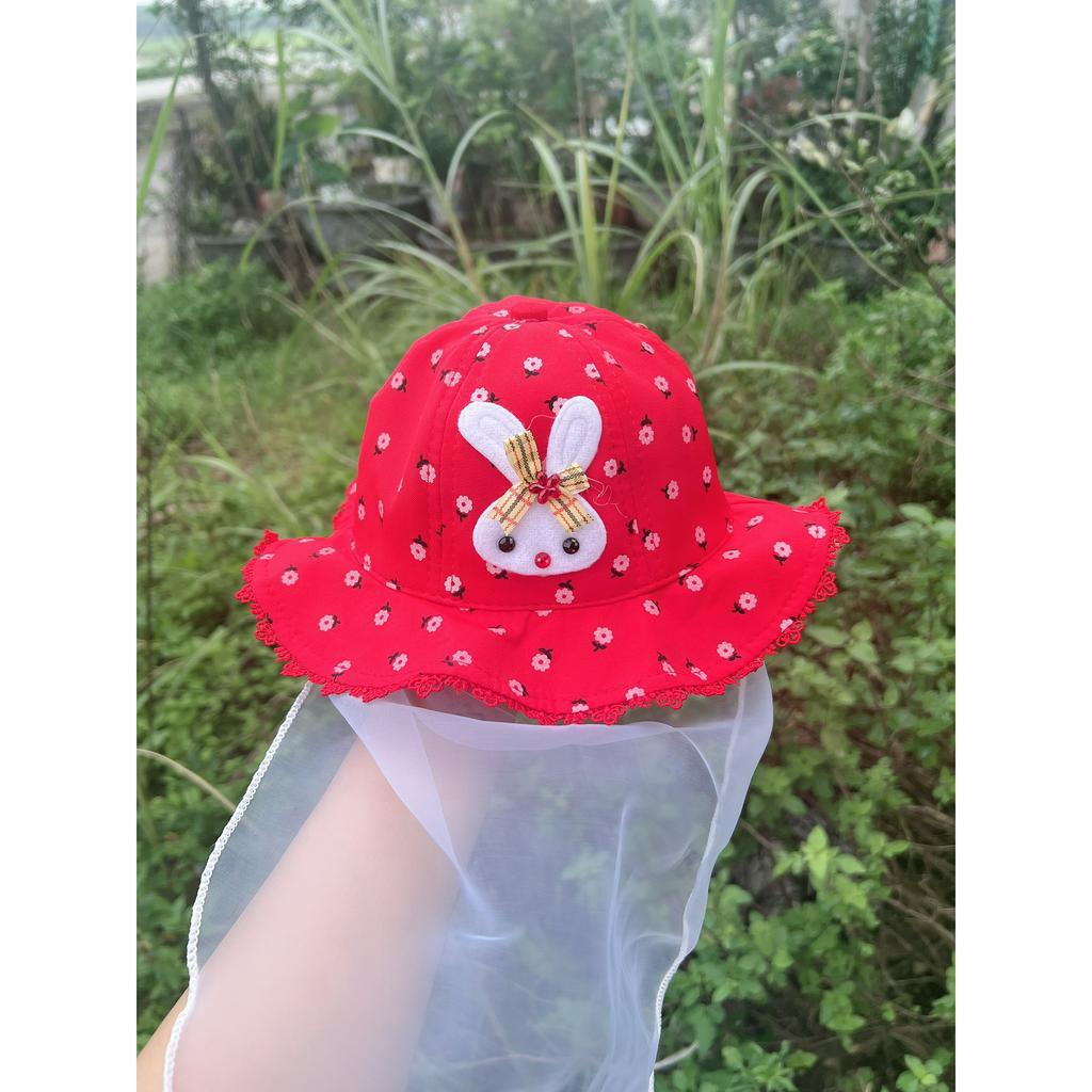 Mũ cho bé sơ sinh đến 2 tuổi đẹp có khăn voan che mặt nón chống dịch chống bụi cho trẻ đi tiêm phòng an toàn