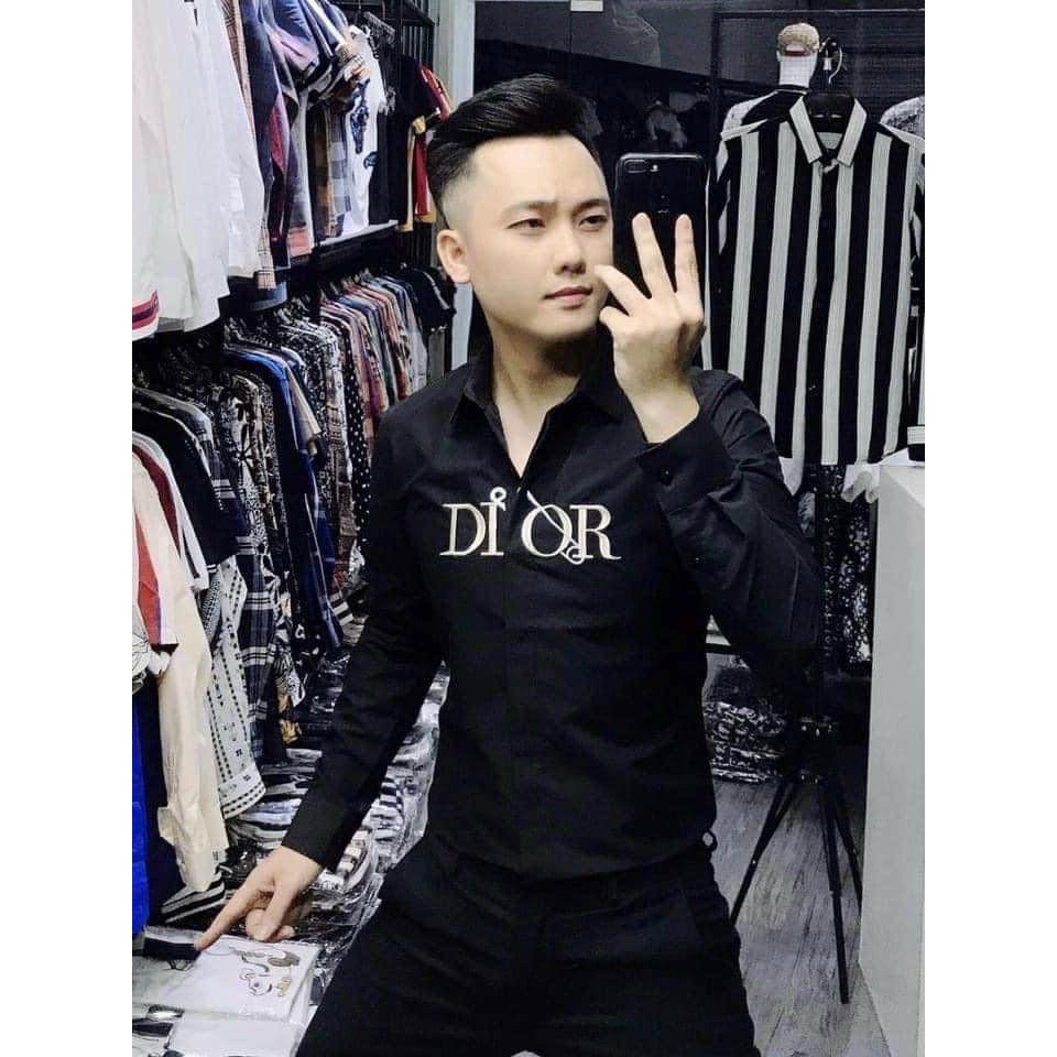 Áo sơ mi nam dài tay họa tiết in logo vải lụa mẫu mới nhất giá rẻ cao cấp AHFASHION