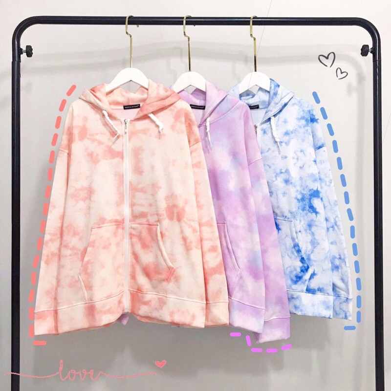 Áo Khoác Hoodie Zip Loang Màu 3D Ảnh Thật