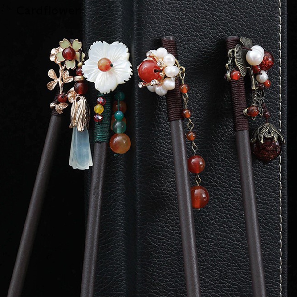 &lt; Cardflower &gt; Trâm Cài Tóc Đính Hạt Tua Rua Hình Hoa Phong Cách Trung Quốc Cổ Điển