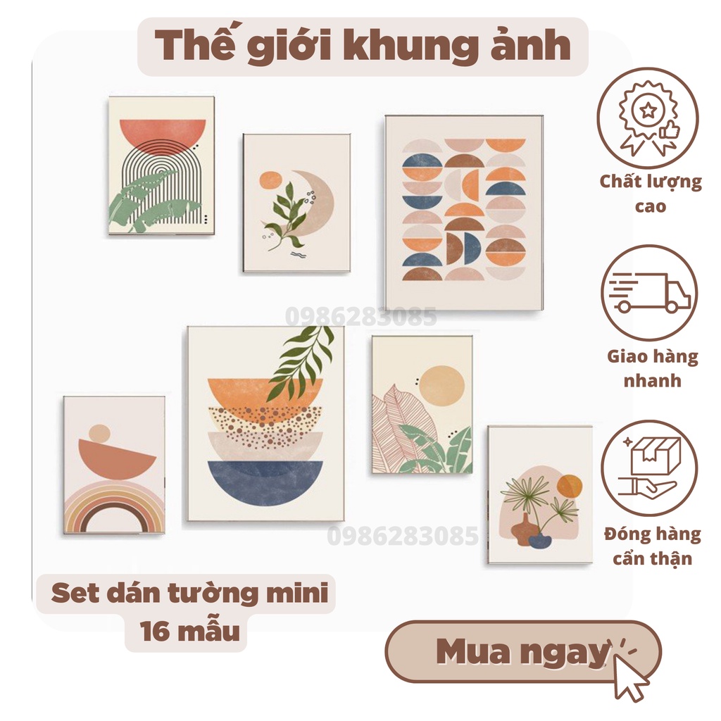 Set 7 tranh dán tường mini TGKA, dày 5mm tranh decor, sticker có sẵn băng keo 2 mặt