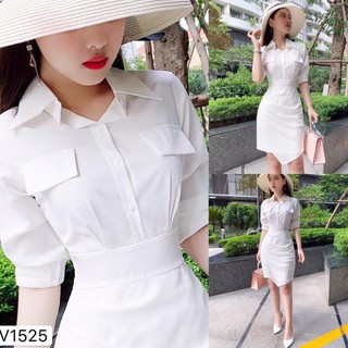 Đầm Váy body sơ mi trắng V1525