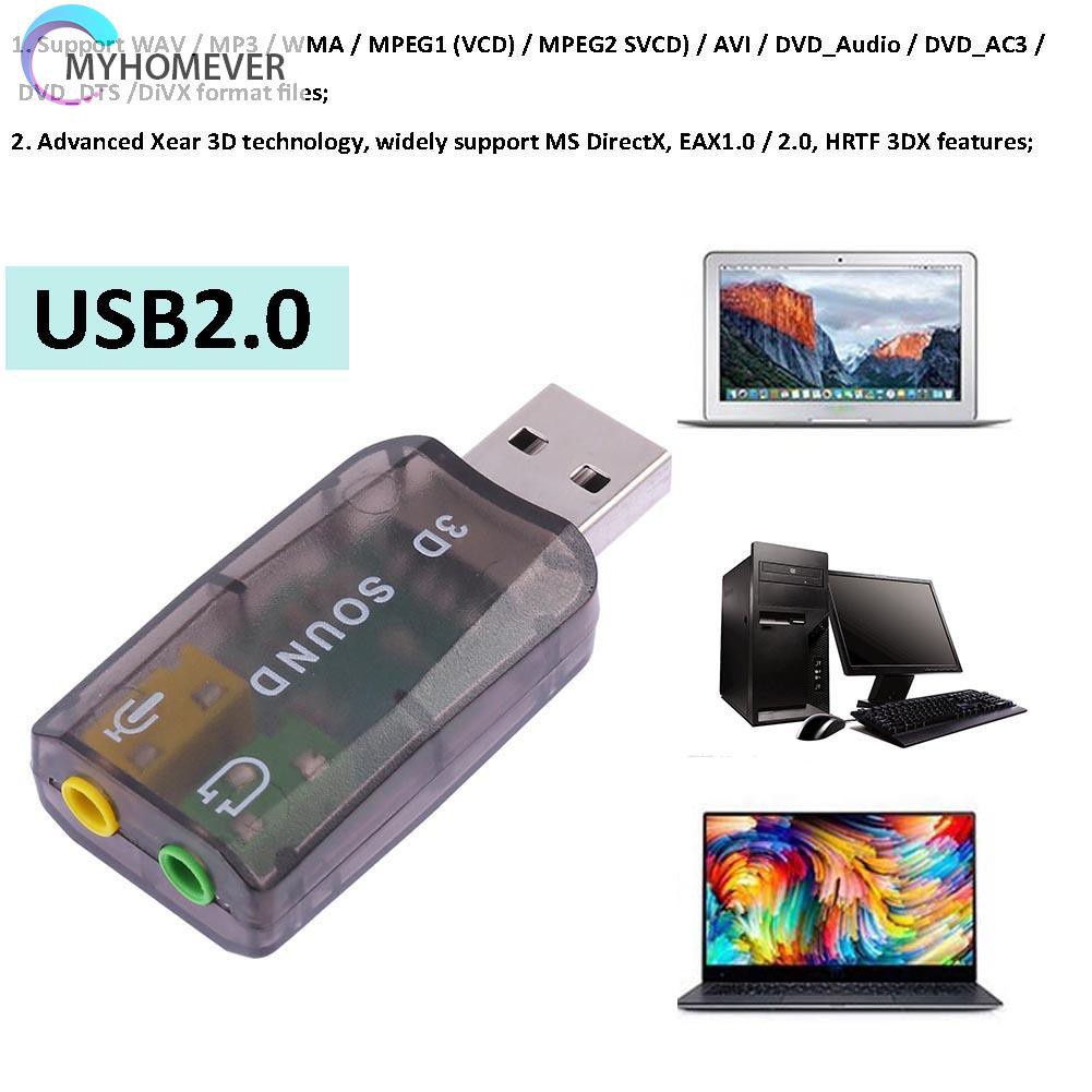 myhomever USB Sound Card 5.1 CH 3D Audio Adapter for Desktop Laptop Notebook Computer