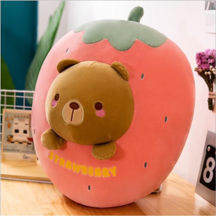 Gấu Bông Trái Cây Qủa Dâu Hình Mặt Thú Cưng Size 30cm- 45cm (4 Mẫu)