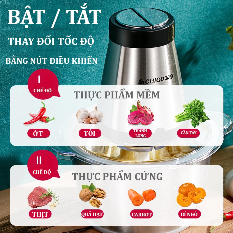 Máy xay thịt CHIGO xay thức ăn cho bé xay chả cá xay thực phẩm xay tiêu xay cháo làm giò hb06