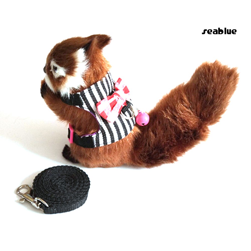 Dây xích dạng áo họa tiết sọc đính nơ và chuông cho thỏ / hamster kèm dây dắt