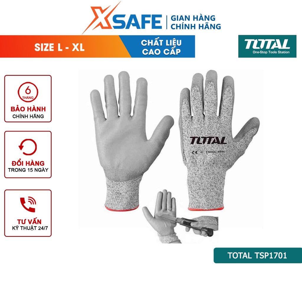 Găng tay bảo hộ lao động TOTAL TSP1701 đa năng chống mài mòn, trơn trượt, đâm xuyên chuẩn EN388 - chính hãng