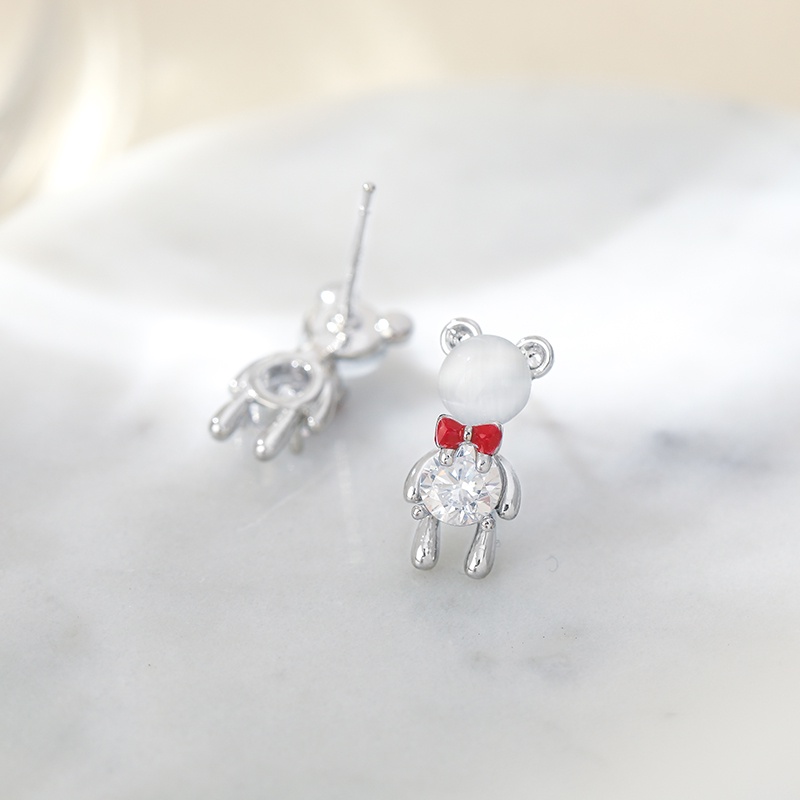 [Jiudoulan] Bông Tai Đá Opal Hình Gấu Dễ Thương Thời Trang Cho Nữ