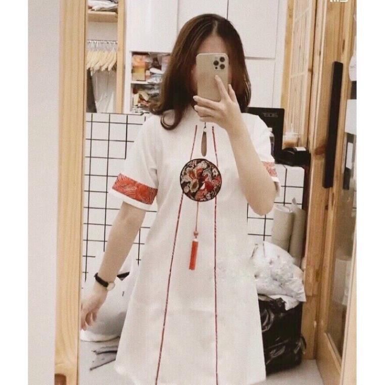 Đầm Suông Cổ Tàu, Sườn Xám Thêu Đắp Trang Trí Đơn Giản Tinh Tế Thời Trang Tết Năm 2021 Dưới 55kg Cho Nữ. | BigBuy360 - bigbuy360.vn