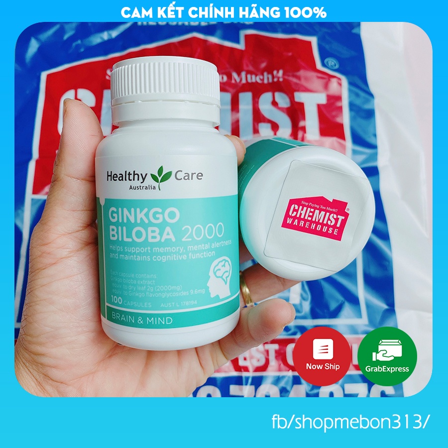 [Tem Chemist] Bổ Não Ginkgo Biloba 2000 Healthy Care - 100 viên (Date mới nhất) - Xuất xứ Úc