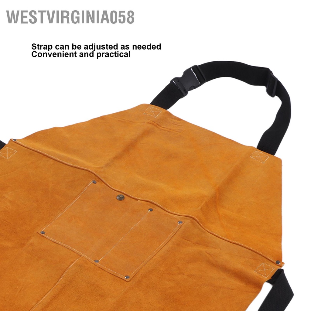 Westvirginia058 Hàn Tạp dề bảo hộ Chống cháy mài mòn Điều chỉnh dây đeo bằng da Quần áo lao động có túi
