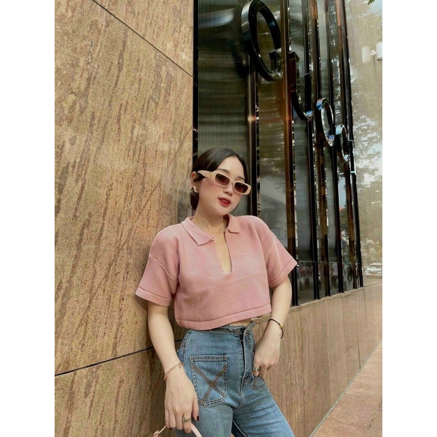 Áo crop len tăm cổ V 3 màu KÈM ẢNH THẬT  BAO KIỂM ❌