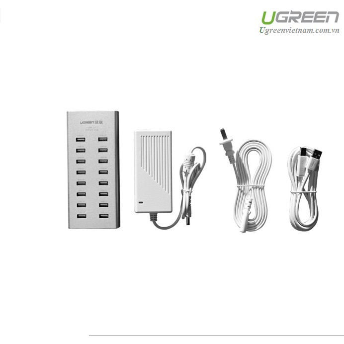 Bộ chia USB 2.0 ra 16 cổng hỗ trợ nguồn ngoài DC 12V chính hãng Ugreen 20298 cao cấp