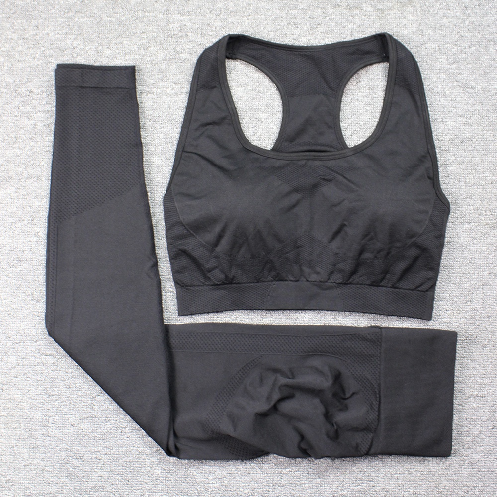 Bộ tập gym yoga nữ quần dài chun mông áo bra ba lỗ thể thao vải dệt kim cao cấp SET07