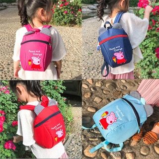 Balo cho bé hình Peppa Pig dễ thương - Balo trẻ em kèm dây giữ chống lạc ( màu đỏ)