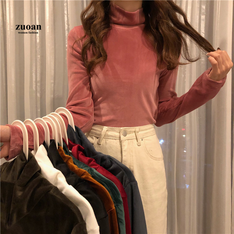 SUXI Áo nhung cổ cao nhiều màu tùy chọn thời trang cho bạn gái