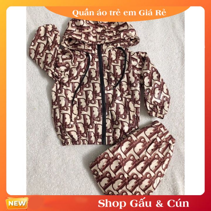 Bộ quần áo gió cho bé trai bé gái Hàng Quảng Châu in chữ 8-15kg