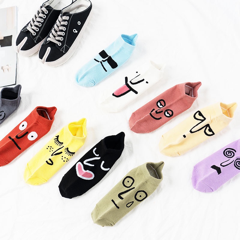 Vớ WAFNHA D391 cotton thoáng khí họa tiết biểu tượng cảm xúc dành cho nam và nữ