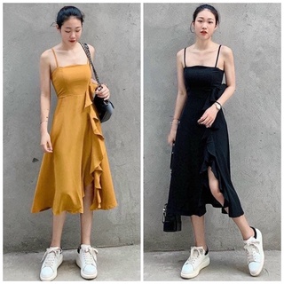 Đầm hai dây tùng phối bèo 2 màu
