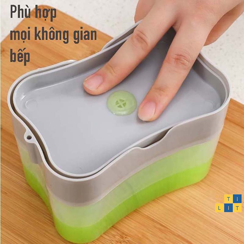 Hộp chứa xà phòng, nước rửa chén trong suốt nhấn để tạo bọt tiện lợi, maaudx mới 2020 (Kèm miếng rửa chén bát)