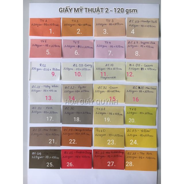 Màu 1-16 GIẤY MỸ THUẬT 120 gsm khổ 79x109cm