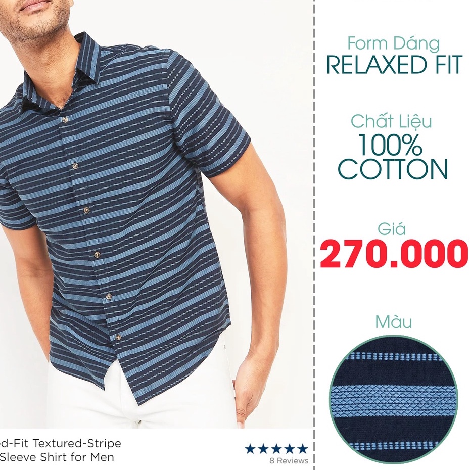 Áo Sơ Mi Nam Tay Ngắn Relaxed Fit Sọc Xanh - FO76 Shop - 692495