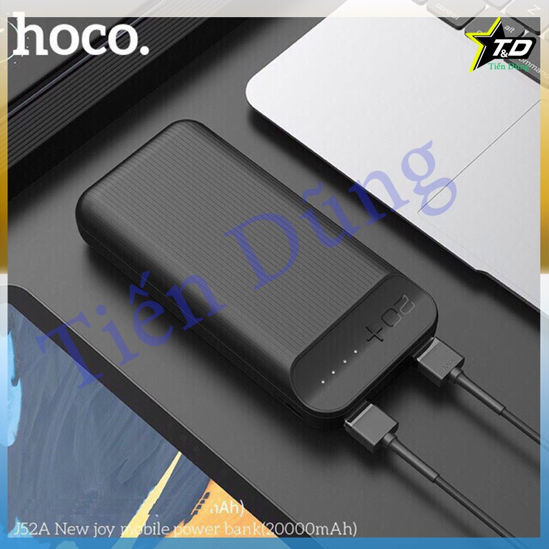 Pin sạc dự phòng Hoco J52 và J52A có 2 lựa chọn dòng 10.000mAh và 20.000mah có đèn led báo dung lượng pin và 2 cổng ra