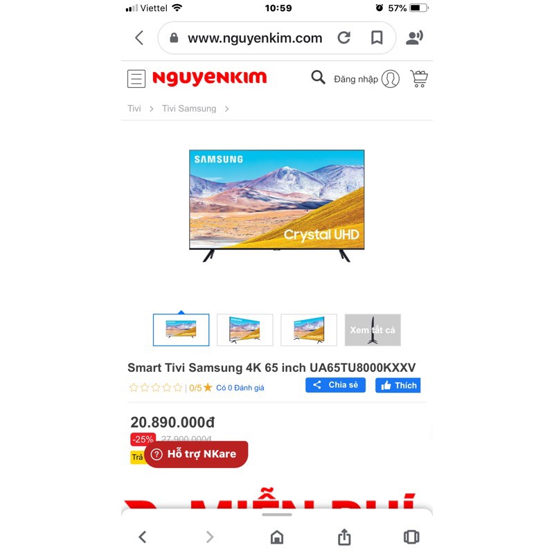 tivi 65inch Samsung Tu8000 (4K+ giọng nói)