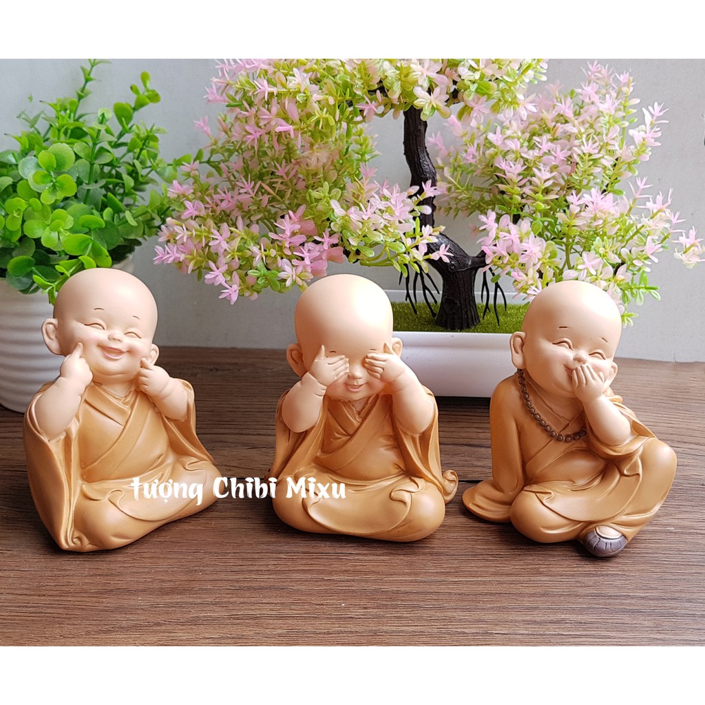 Bộ 03 tượng chú tiểu áo nâu - mẫu Tam Không 10cm