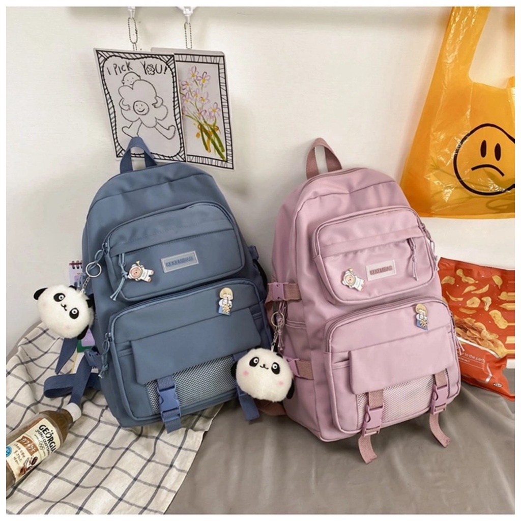 Ba lô học sinh pha lưới nhiều ngăn kekemi  phong cách Hàn Quốc BL6334