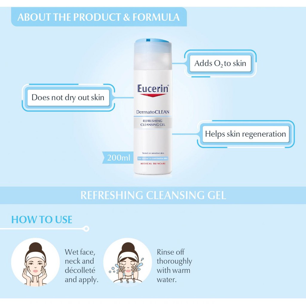 Sữa rửa mặt Eucerin Dermato Clean Refreshing Cleansing Gel cho da nhạy cảm 63993 200ml