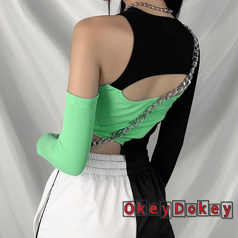 Áo Thun Crop Top Tay Dài Trễ Vai Cổ Tròn Phong Cách Đường Phố Gợi Cảm Cho Nữ