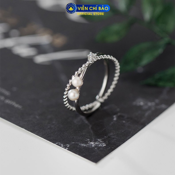 Nhẫn bạc nữ chéo chữ X cách điệu đính hạt châu bạc 925 thời trang phụ kiện trang sức nữ Viễn Chí Bảo N400569