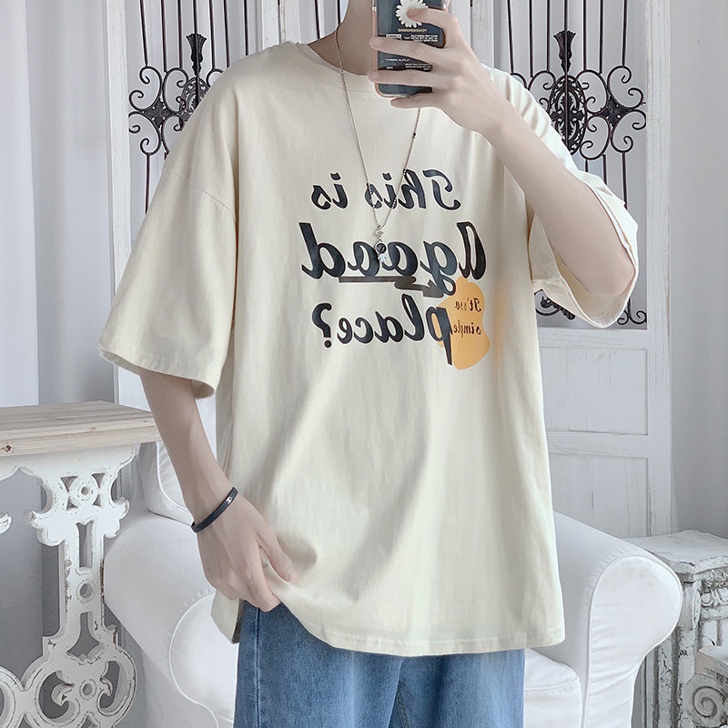 Áo Thun Ngắn Tay Dáng Rộng In Chữ Cá Tính Dành Cho Nam