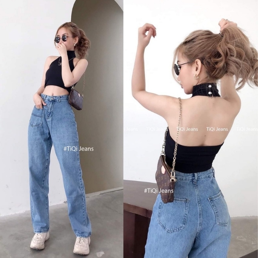 Quần jean nữ lưng cao ống suông, chất vải denim dày dặn, mềm, mang thoái mái Tulibs | BigBuy360 - bigbuy360.vn