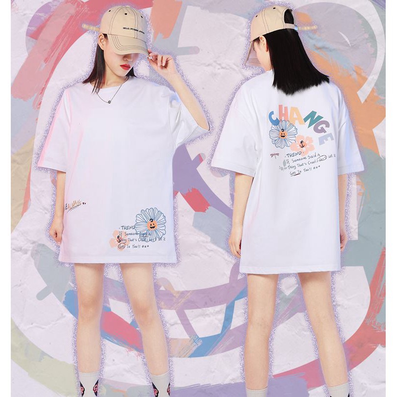 ÁO THUN, ÁO PHÔNG TAY LỠ UNISEX FORM RỘNG OVERSIZE HOA M98 LK SHOP