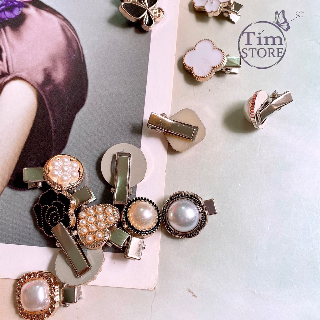 Set 10 kẹp tóc mỏ vịt màu sắc gắn charm TIMSTORE phụ kiện thời trang phong cách dễ thương