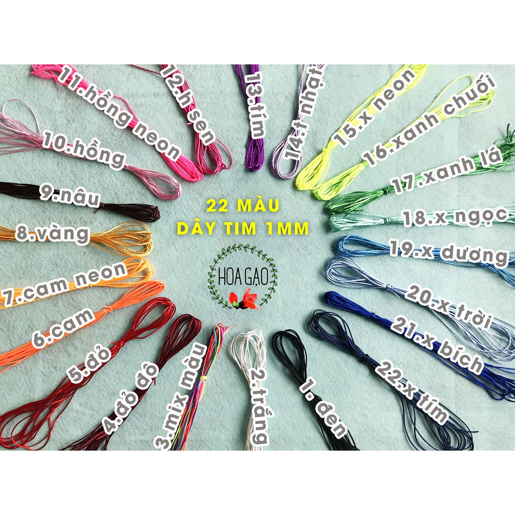 Dây đan vòng tay, 5m dây tim đan vòng macrame loại nhỏ 1mm HOA GẠO GTN5 chọn màu trực tiếp, free ship xtra