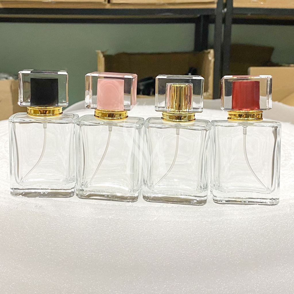Chai lọ rỗng đựng nước hoa thủy tinh cao cấp nắp pha lê nhiều màu dung tích 30-50ml dạng phun sương