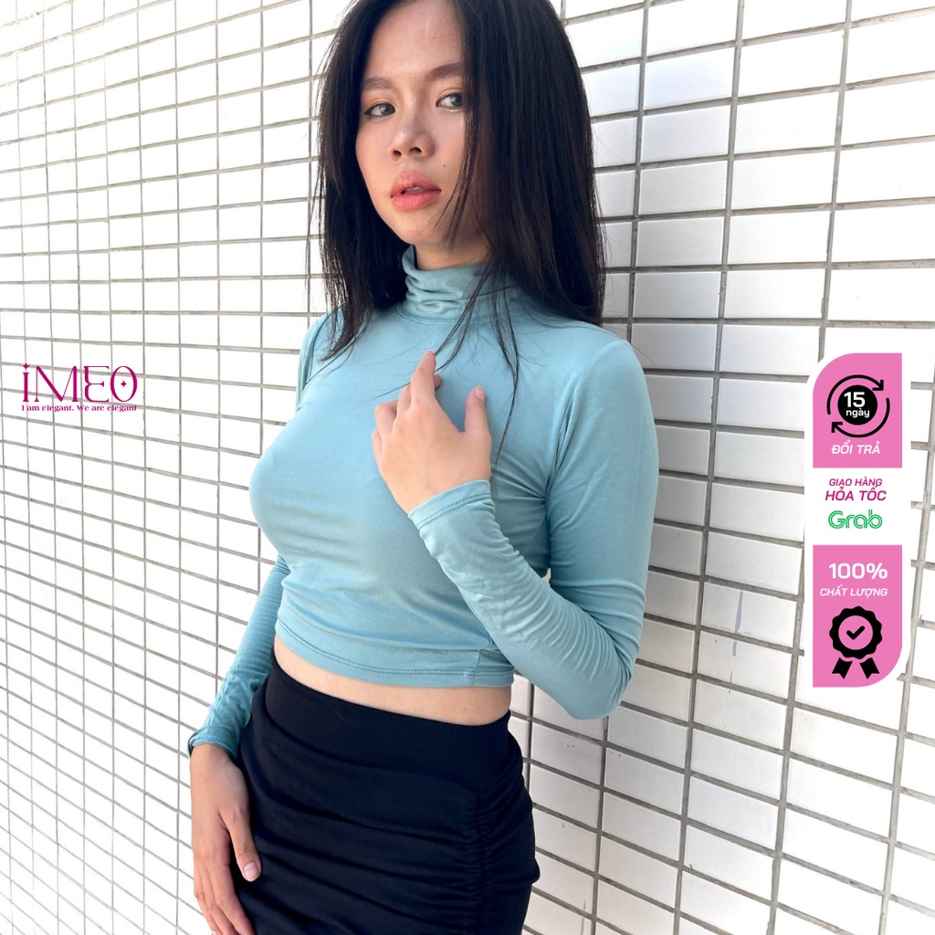 Áo thun nữ croptop ôm BODY áo thun tay dài cổ lọ màu trơn IMEO - Chất thun co giãn thoáng mịn mát thấm hút mồ Hôi