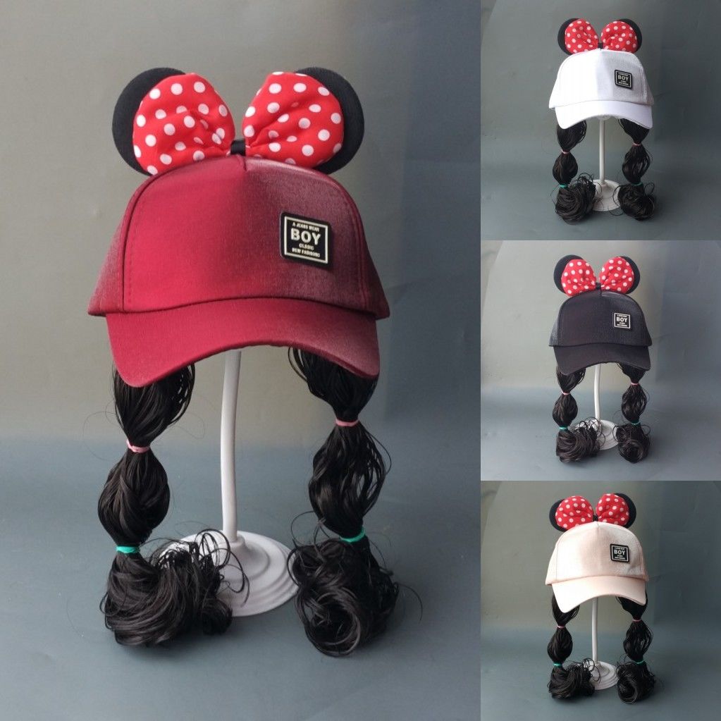 Mũ lưỡi trai kèm tóc giả xoăn hình chuột Mickey dễ thương cho bé gái 1-6 tuổi