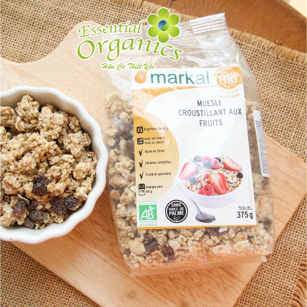 [Ngũ cốc ăn sáng cho Mẹ và Bé] Ngũ cốc giòn trái cây hữu cơ Muesli Crunchy Markal 375g date 1/9/2023