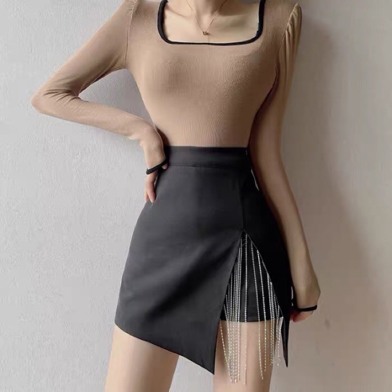váy xẻ vạt chéo tua rua - 0d