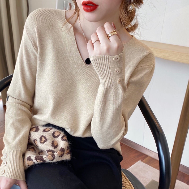 Áo sweater cổ chữ V thời trang thu đông  tùy chọn màu sắc dành cho nữ