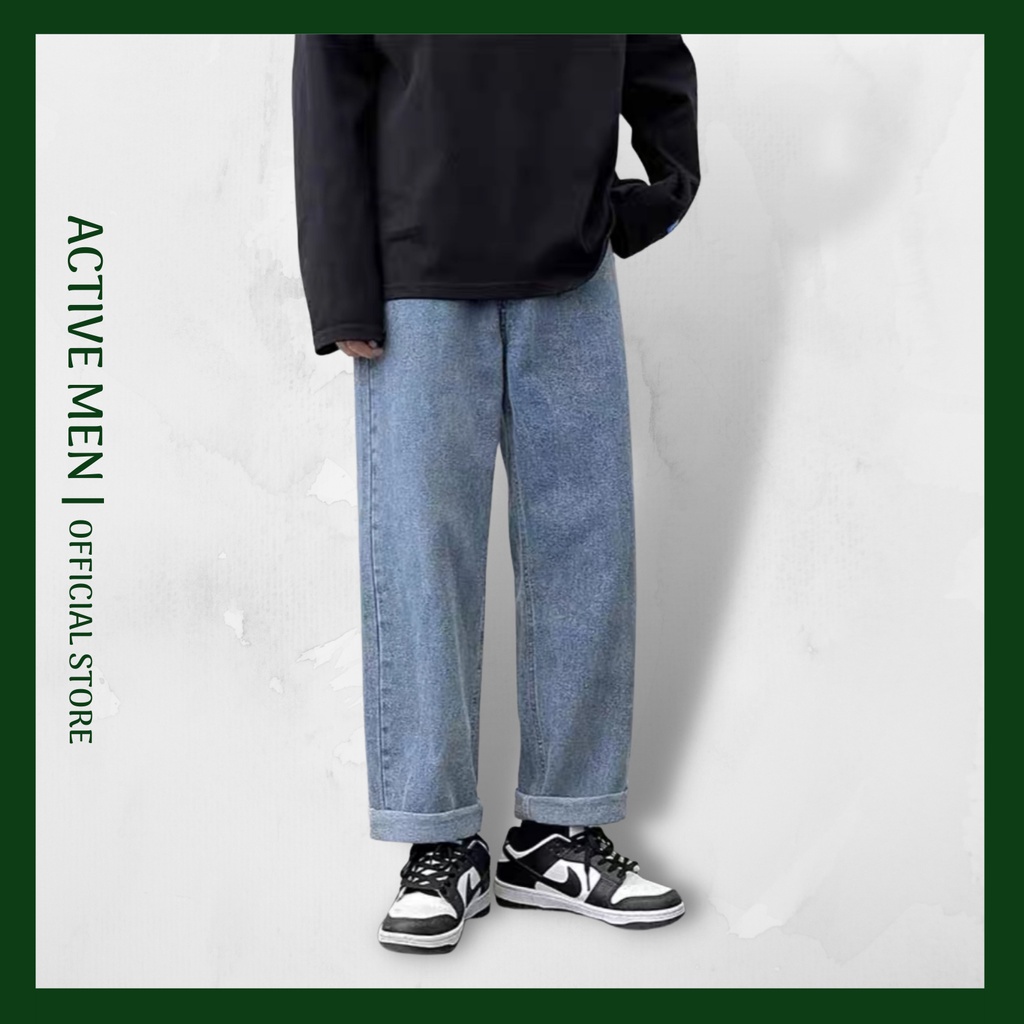 Quần Jean Baggy Nam Cạp Nửa Chun Active Men - Quần Bò Cạp 1/2 Chun Phong Cách Hàn Quốc